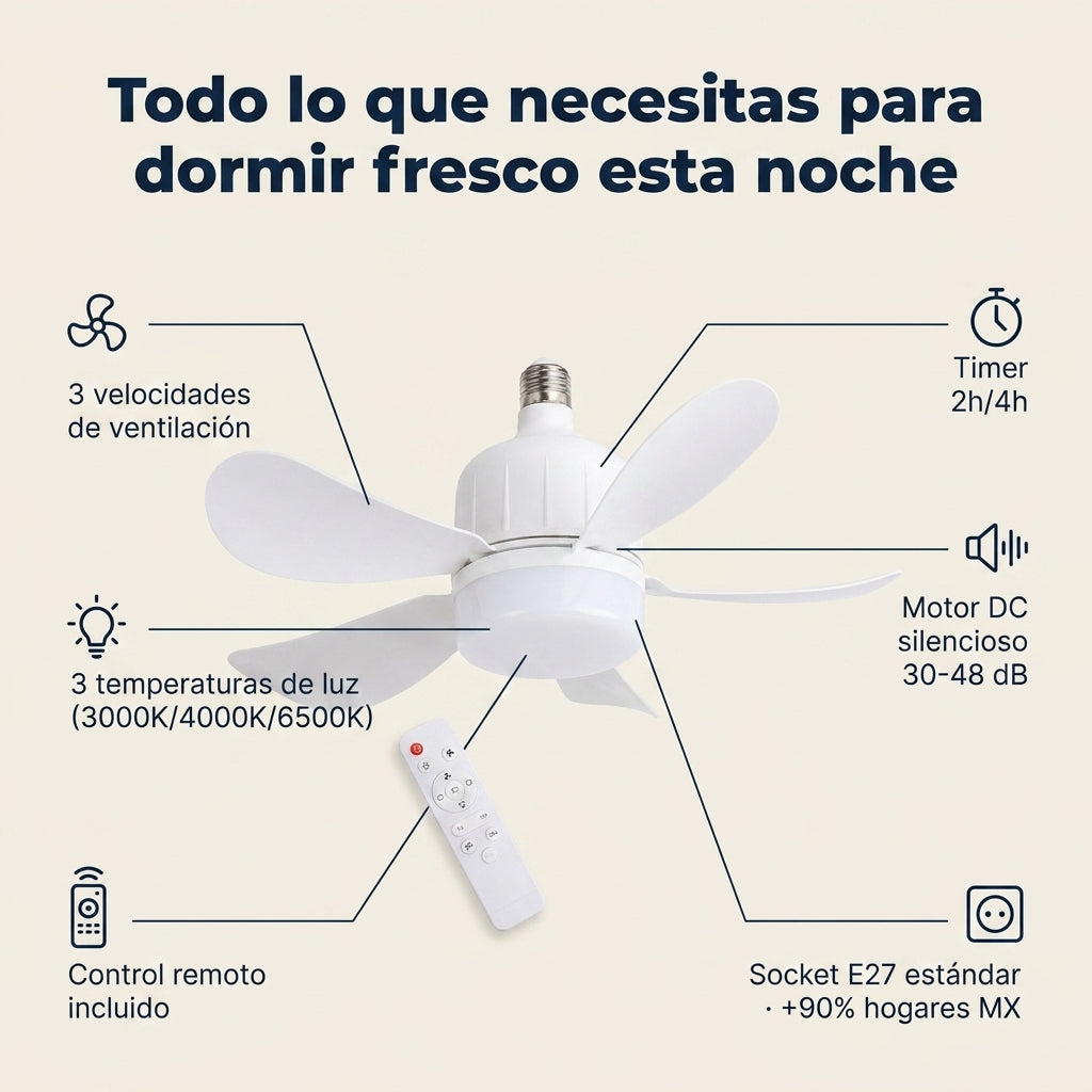 Bombillo ventilador - Duerme fresco toda la noche